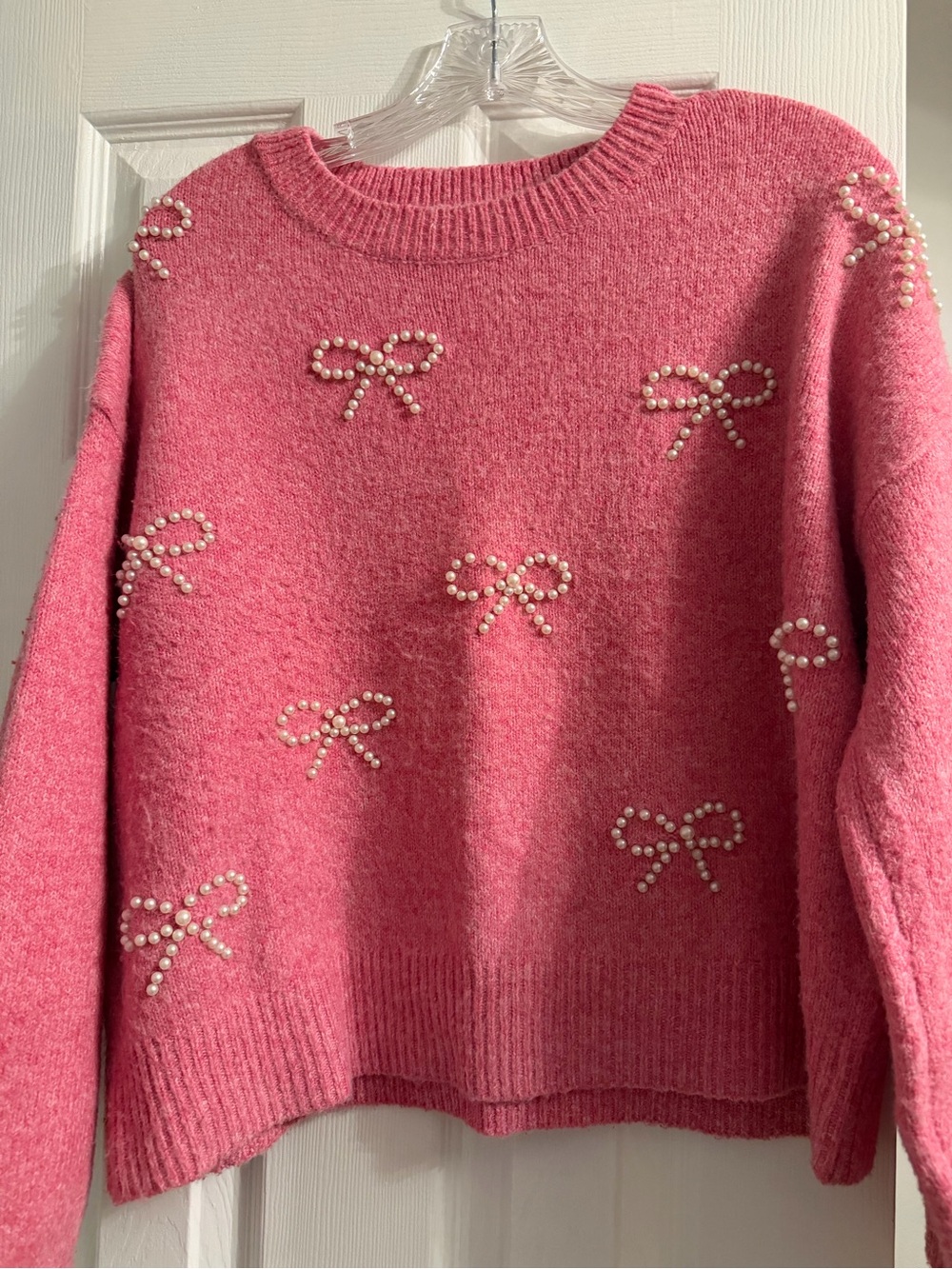 Dreamers Pink Pearl Bow Crewneck Sweater